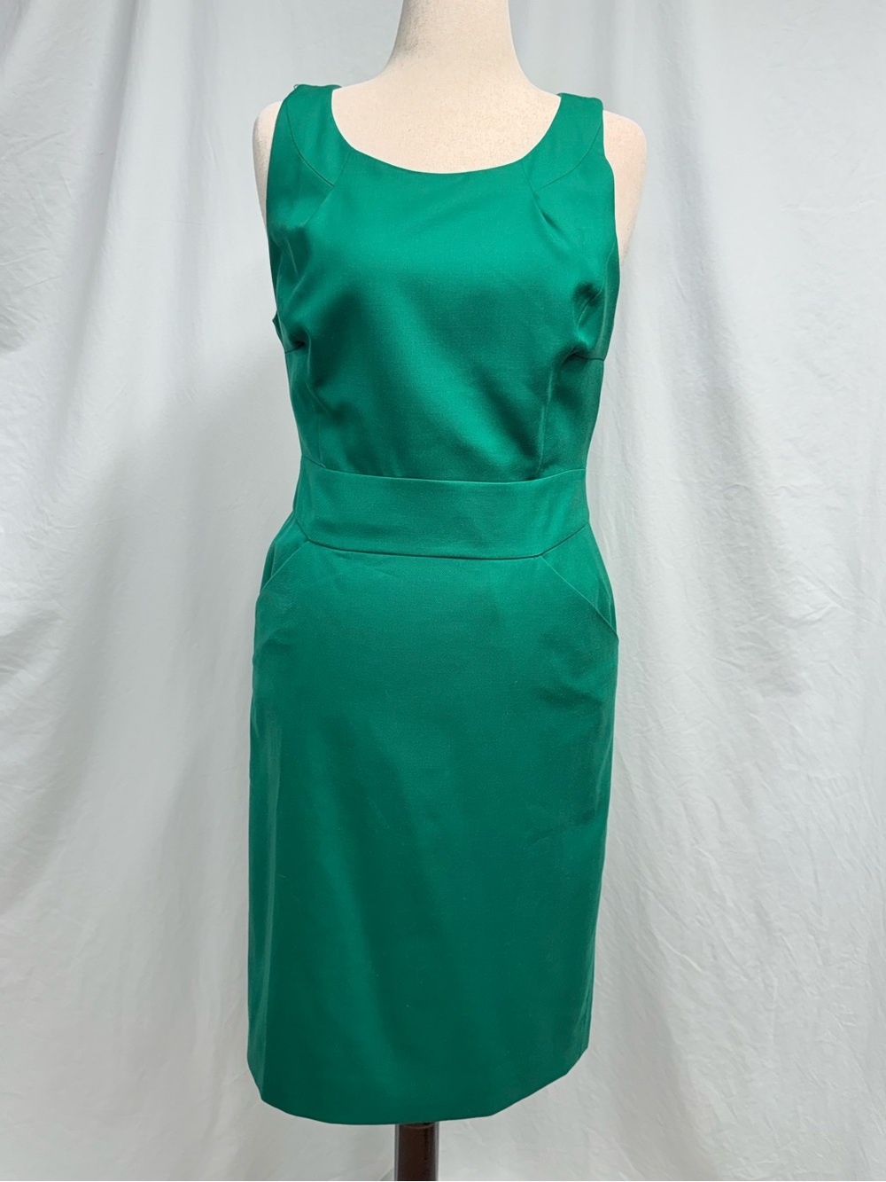 J. Crew Emerald Green Wool Twill Sleeveless Sheath Midi Dress